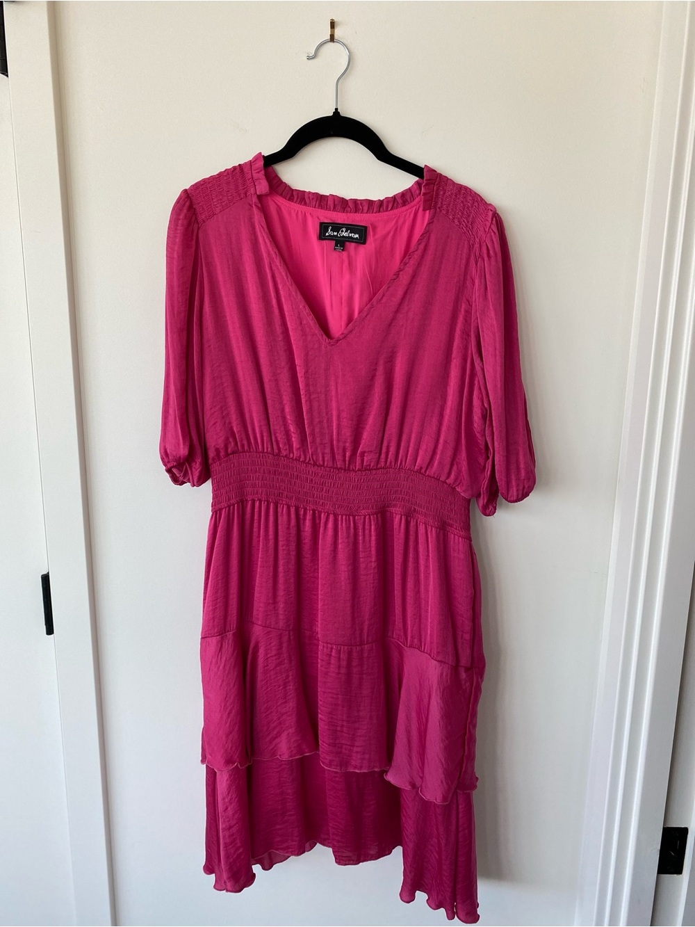 Sam Edelman Fuchsia V-Neck Tiered Midi Dress